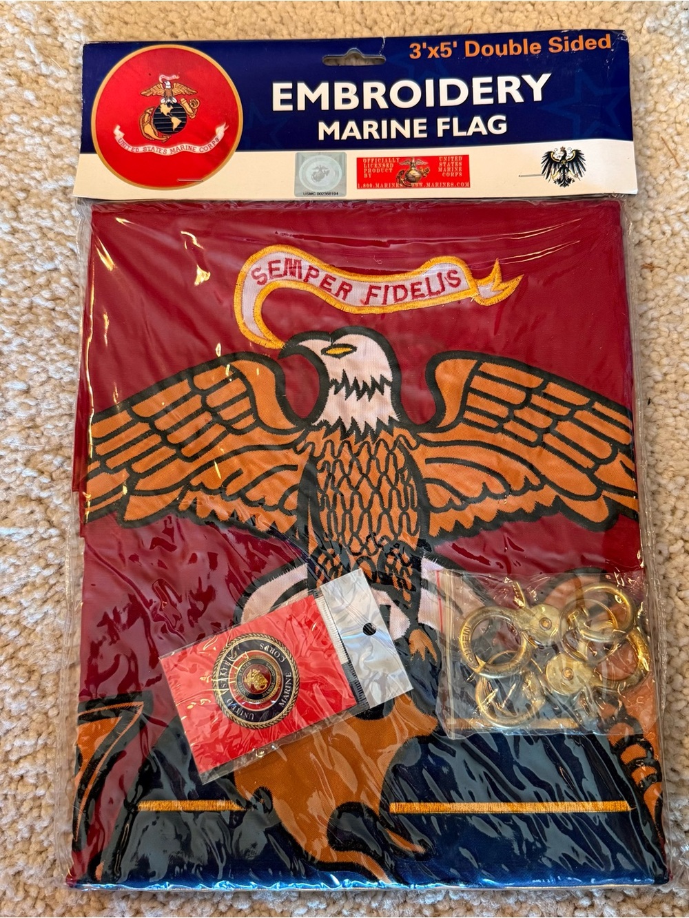 NWT Embroidered US MARINE 3’x5’ Flag - 'Semper Fidelis' Eagle Design